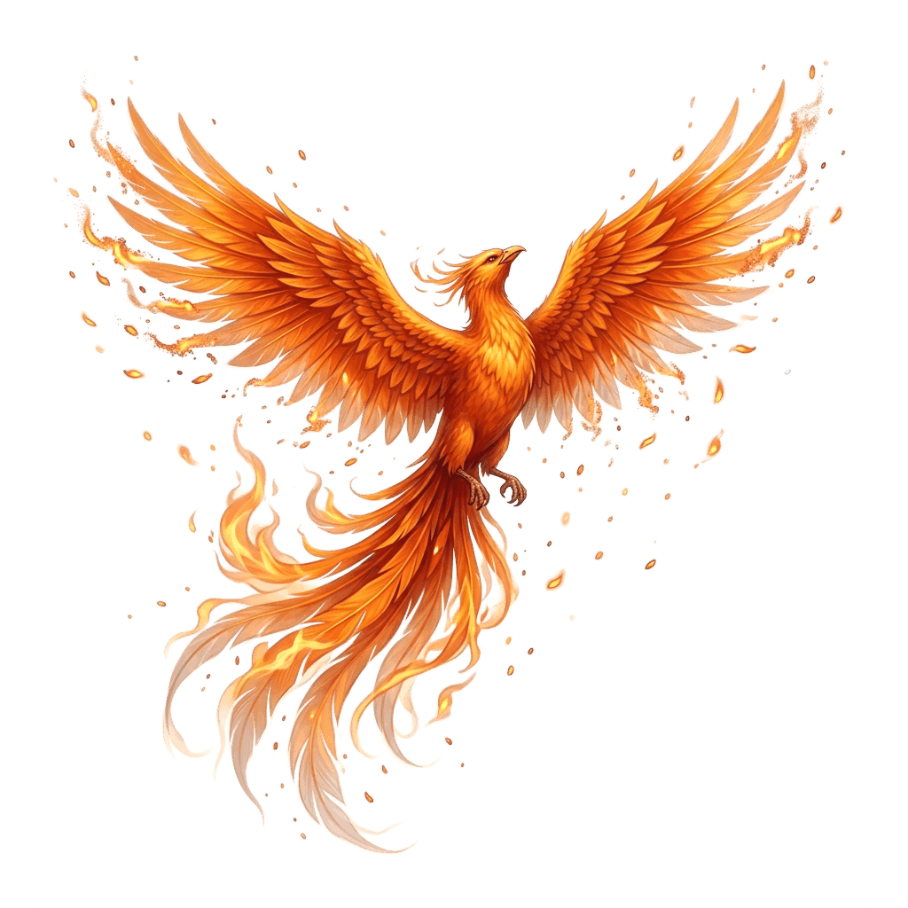 Phoenix with glowing wisps and semi-transparent flame edges